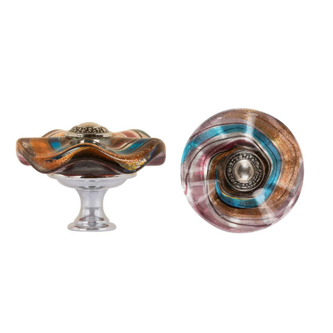 Cabinet Knobs - Glass Wavy Disc - Light Blue and Grape